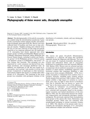 Phylogeography of Asian Weaver Ants, Oecophylla Smaragdina