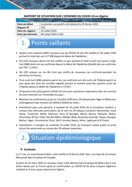 RAPPORT DE SITUATION SUR L'epidemie DU COVID-19 En Algérie Contexte