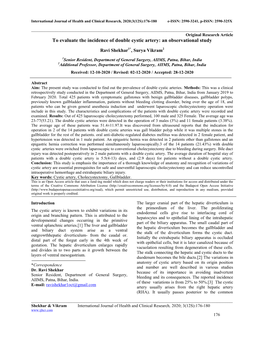 To Evaluate the Incidence of Double Cystic Artery: an Observational Study