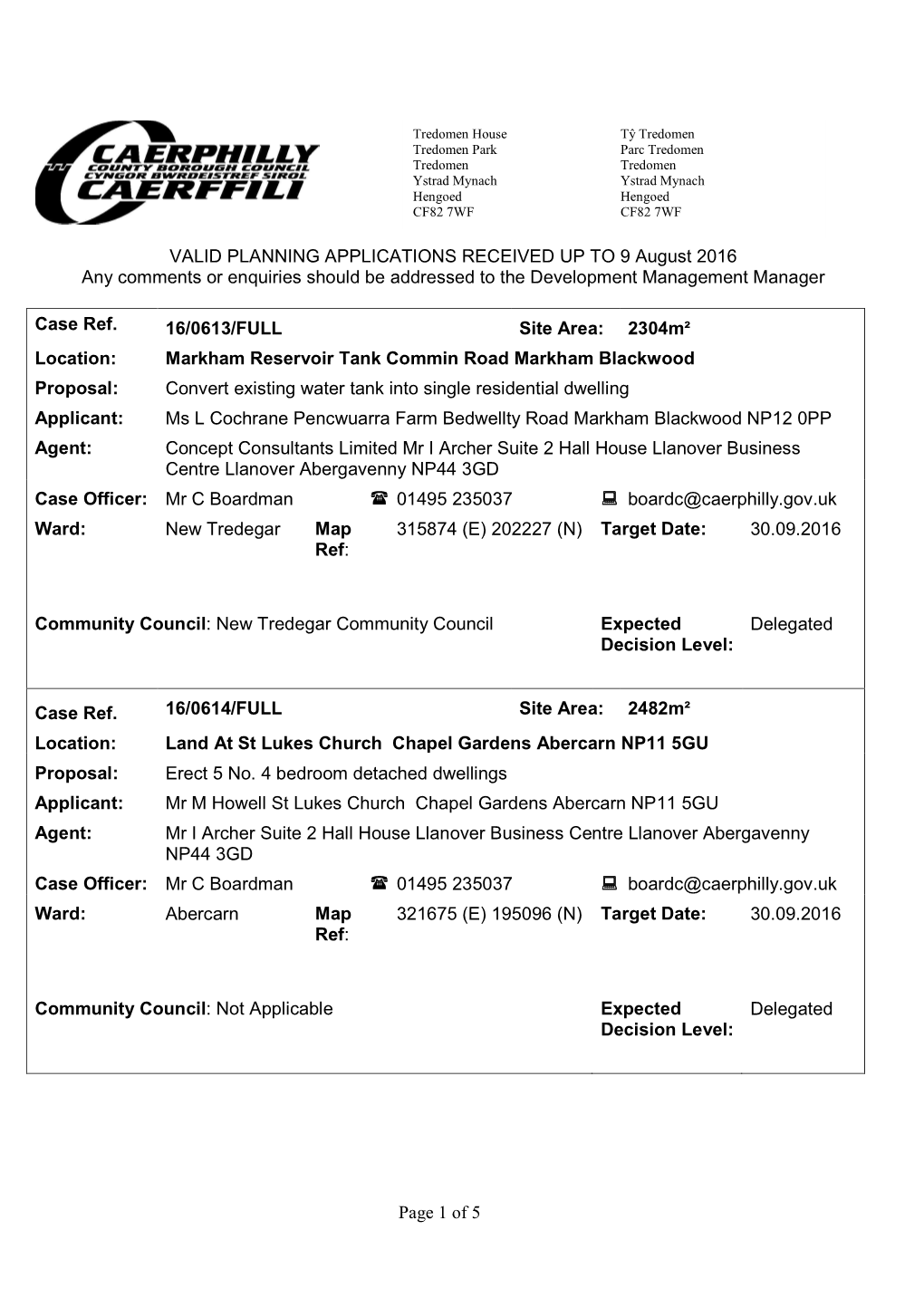 Page 1 of 5 VALID PLANNING APPLICATIONS RECEIVED up TO