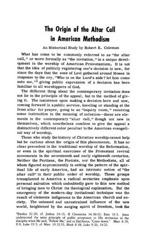 The Origin of the Altar Call in American Methodism