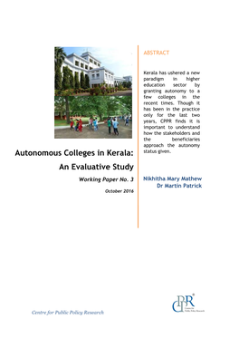 Autonomous Colleges in Kerala: an Evaluative Study