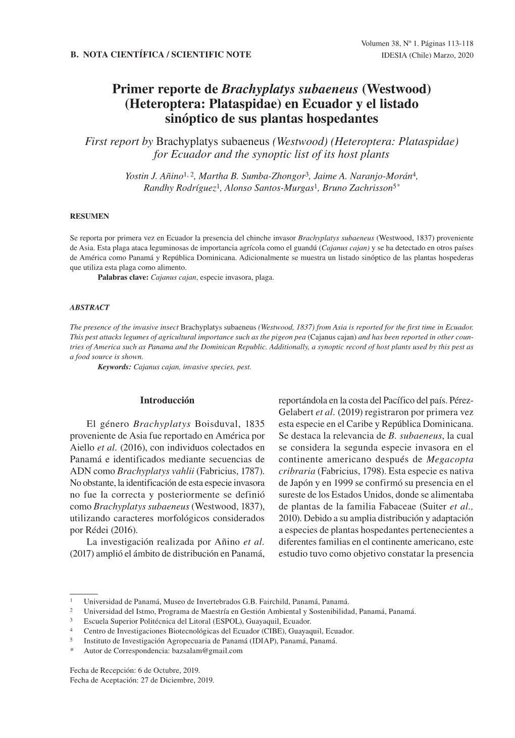 Primer Reporte De Brachyplatys Subaeneus (Westwood