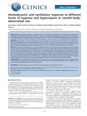Hemodynamic and Ventilatory Response to Different Levels of Hypoxia and Hypercapnia in Carotid Body- Denervated Rats
