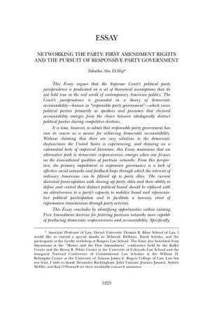 Networking the Party: First Amendment Rights and the Pursuit of Responsive Party Government