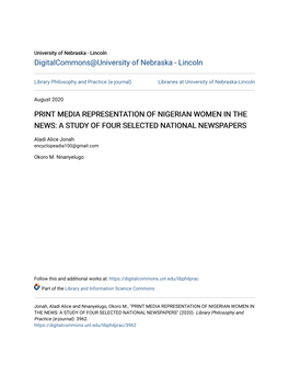 Print Media Representation of Nigerian Women in the News: a Study of Four Selected National Newspapers