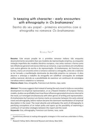 Early Encounters with Ethnography in Os Brahamanes*1 Dentro Do Seu Papel – Primeiros Encontros Com a Etnografia No Romance Os Brahamanes