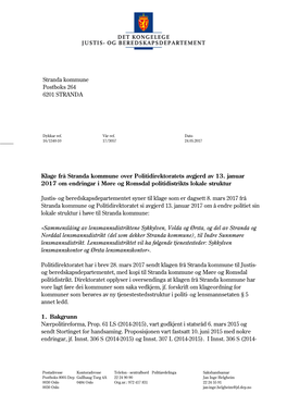 Klage Frå Stranda Kommune Over Politidirektoratets Avgjerd Av 13