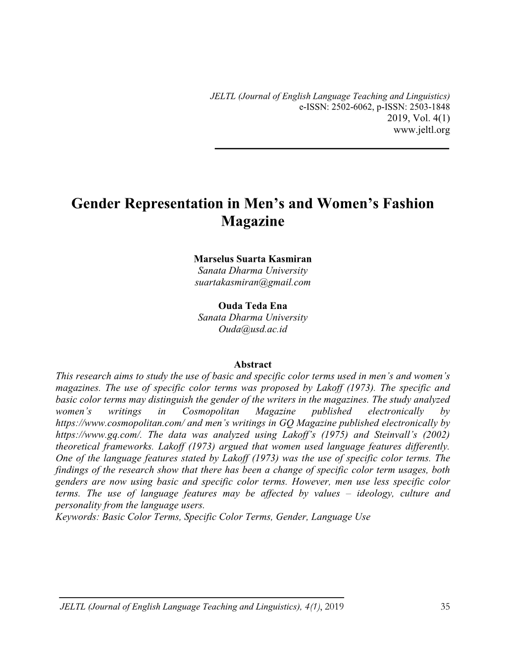 Gender Representation in Men's and Women's Fashion Magazine
