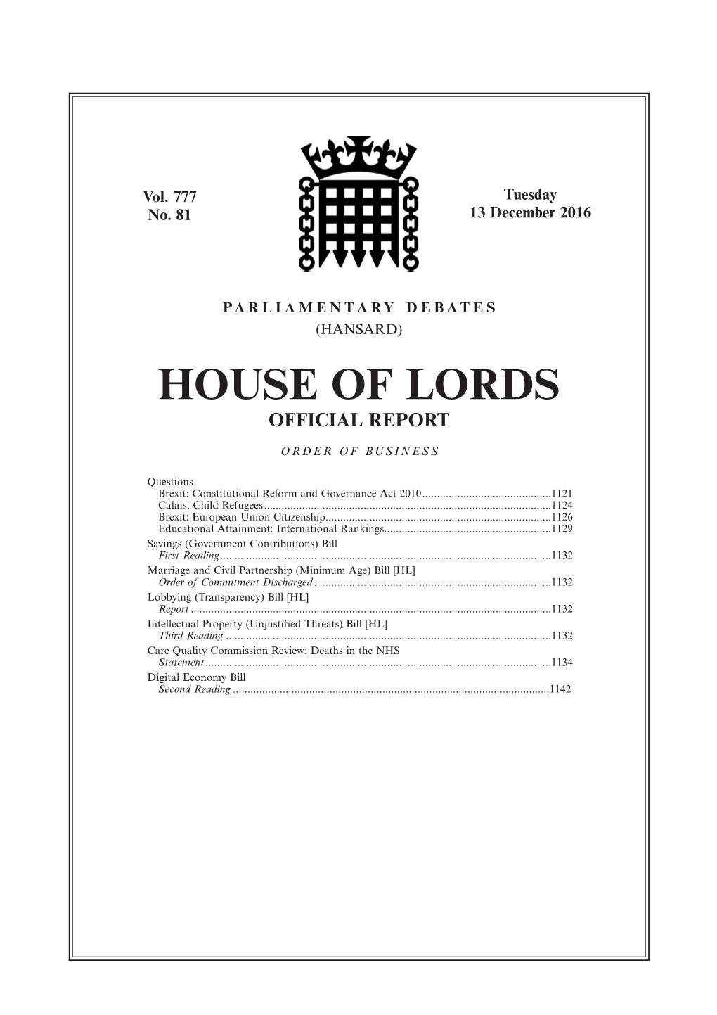 House of Lords Official Report