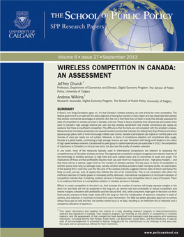 Wireless Competition in Canada: an Assessment