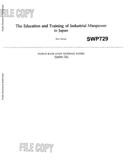 The Education and Training of Industrial Manpower in Japan