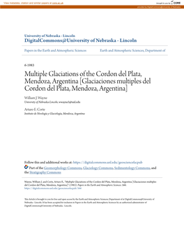 Multiple Glaciations of the Cordon Del Plata, Mendoza, Argentina [Glaciaciones Multiples Del Cordon Del Plata, Mendoza, Argentina] William J