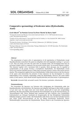 Comparative Spermatology of Freshwater Mites (Hydrachnidia, Acari)