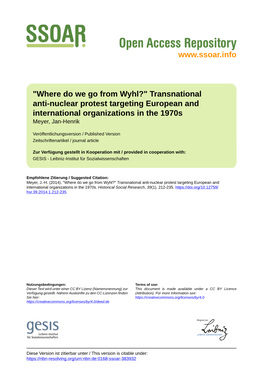 Transnational Anti-Nuclear Protest Targeting European and International Organizations in the 1970S Meyer, Jan-Henrik