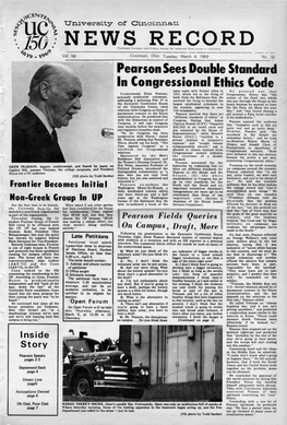 University of Cincinnati News Record. Tuesday, March 4, 1969. Vol. LVI
