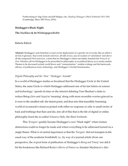 Heidegger's Black Night: the Nachlass & Its