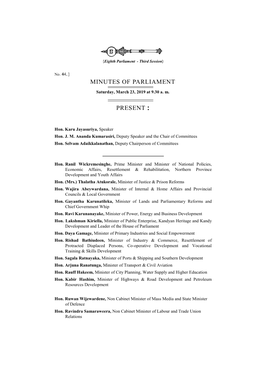 Minutes of Parliament for 23.03.2019