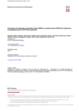Evolution of Substrate Recognition Sites (Srss) in Cytochromes P450 from Apiaceae Exemplified by the CYP71AJ Subfamily