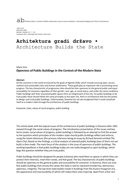 Arhitektura Gradi Državo • Architecture Builds the State