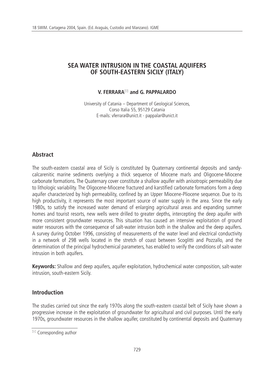 Sea Water Intrusion in the Coastal Aquifers of South-Eastern Sicily (Italy)