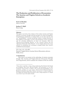 The Production and Proliferation of Economists: the Austrian and Virginia Schools As Academic Enterprises