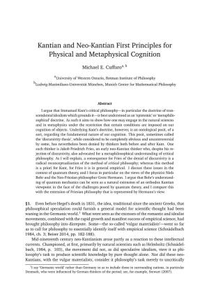 Kantian and Neo-Kantian First Principles for Physical and Metaphysical Cognition