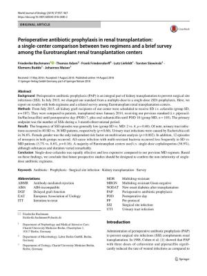 Perioperative Antibiotic Prophylaxis in Renal Transplantation: a Single