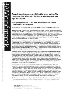 Bamcinématek Presents Ellen Burstyn, a Nine-Film Retrospective Tribute to the Oscar-Winning Actress, Apr 30—May 6