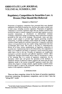 Regulatory Competition in Securities Law: a Dream (That Should Be) Deferred