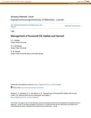Management of Roosevelt Elk Habitat and Harvest
