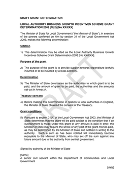 Draft Grant Determination Local Authority Business
