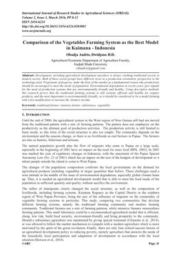 Comparison of the Vegetables Farming System As the Best Model in Kaimana - Indonesia Obadja Andris, Dwidjono H.D