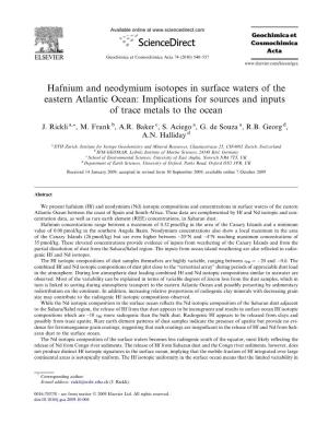Hafnium and Neodymium Isotopes in Surface Waters of the Eastern Atlantic Ocean: Implications for Sources and Inputs of Trace Metals to the Ocean