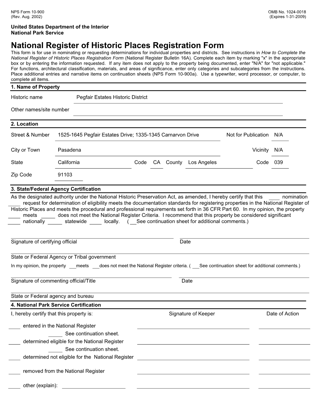 National Register of Historic Places Registration Form This Form Is for Use in Nominating Or Requesting Determinations for Individual Properties and Districts