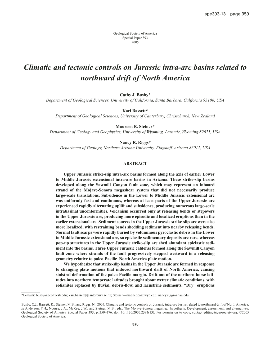 Climatic and Tectonic Controls on Jurassic Intra-Arc Basins Related to Northward Drift of North America