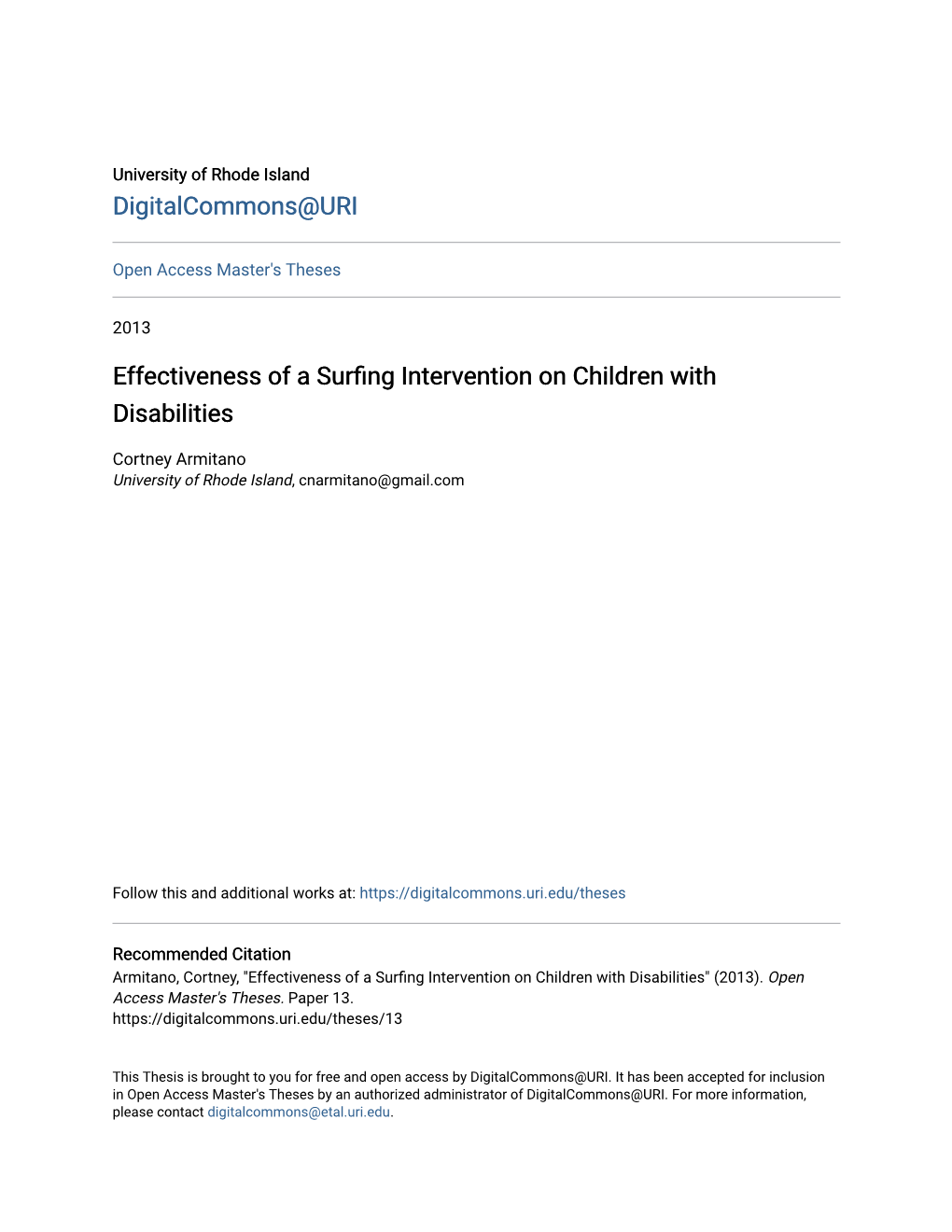 Effectiveness of a Surfing Intervention on Children with Disabilities
