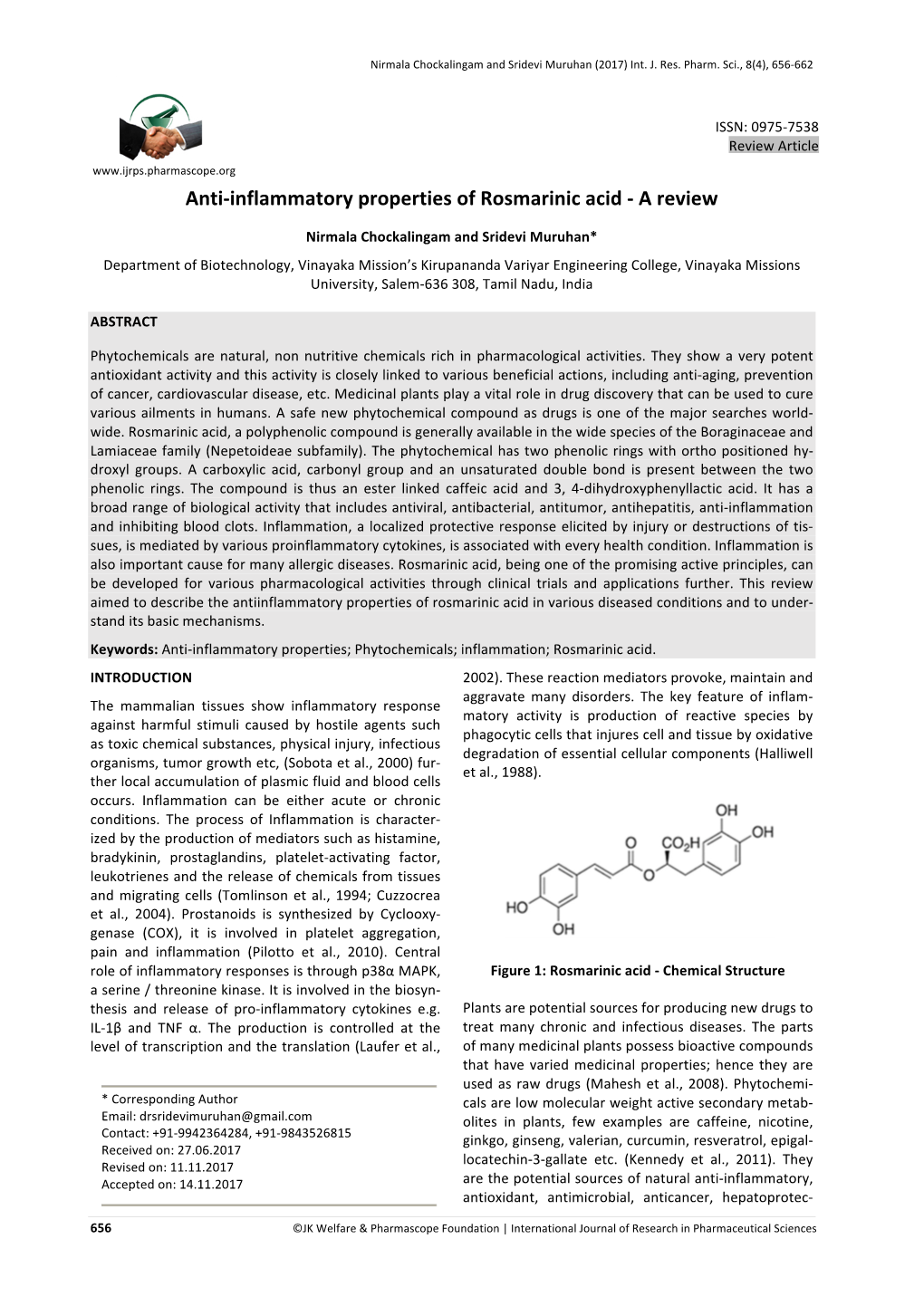 Anti-Inflammatory Properties of Rosmarinic Acid - a Review