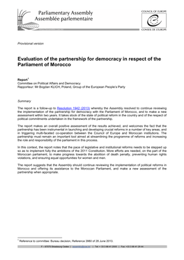 Evaluation of the Partnership for Democracy in Respect of the Parliament of Morocco