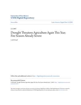 Drought Threatens Agriculture Again This Year; Fire Season Already Severe LADB Staff