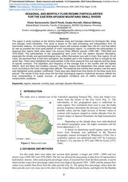Seasonal and Monthly Flow Regime Particularities for the Eastern Apuseni Mountains Small Rivers