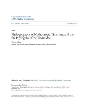 Phylogeogaphy of Nothoprocta Tinamous and the the Phylogeny Of