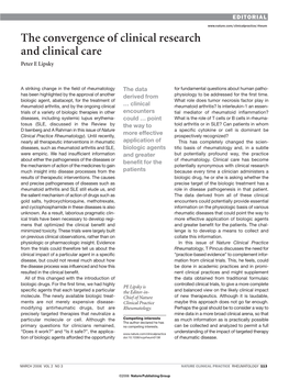 The Convergence of Clinical Research and Clinical Care Peter E Lipsky