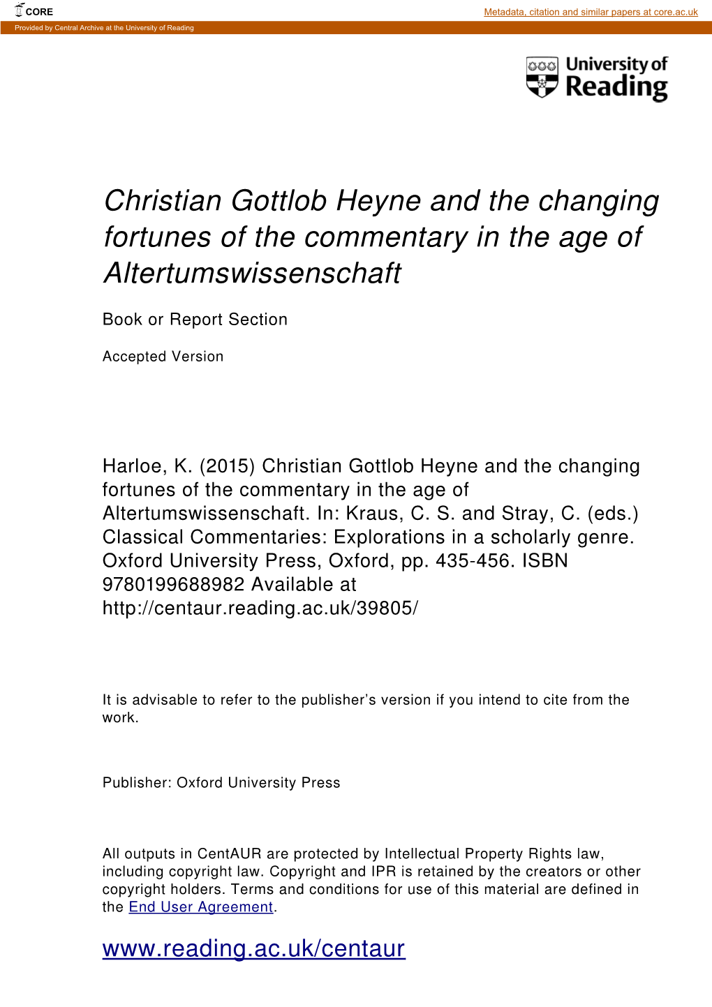 Christian Gottlob Heyne and the Changing Fortunes of the Commentary in the Age of Altertumswissenschaft