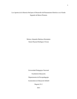 Los Aportes De La Historia Oral Para El Desarrollo Del Pensamiento Histórico En El Grado Segundo De Básica Primaria