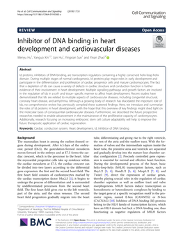 Inhibitor of DNA Binding in Heart Development and Cardiovascular Diseases Wenyu Hu1, Yanguo Xin1,2, Jian Hu1, Yingxian Sun1 and Yinan Zhao3*