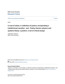 Poetry, Daoism, Physics and Systems Theory: a Poetics: a Set of Critical Essays