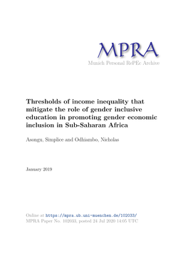 Thresholds of Income Inequality That Mitigate the Role of Gender Inclusive Education in Promoting Gender Economic Inclusion in Sub-Saharan Africa