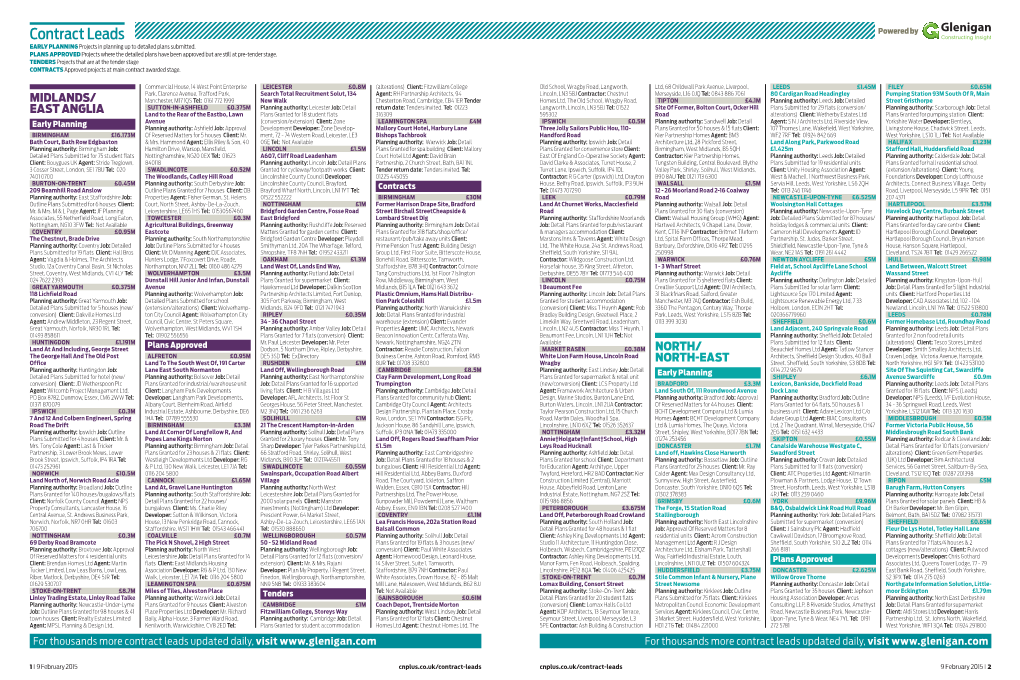 Contract Leads Powered by EARLY PLANNING Projects in Planning up to Detailed Plans Submitted