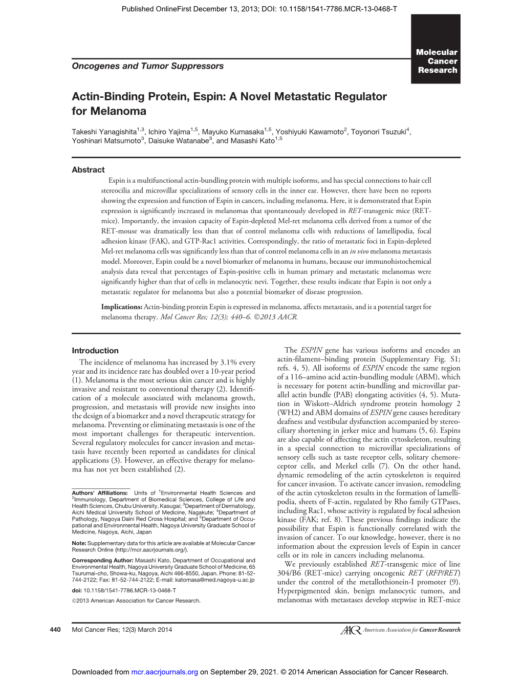 Actin-Binding Protein, Espin: a Novel Metastatic Regulator for Melanoma